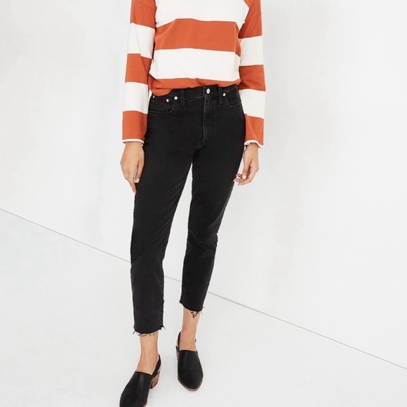 Madewell Denim - Madewell Black High Rise‎ Slim Crop Boyjean Raw Hem Women’s 26P Dark Wash Denim
